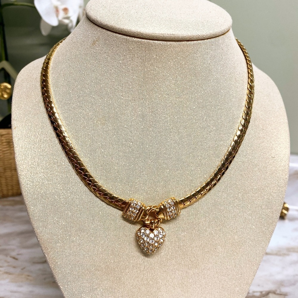 Swarovski gold tone crystal heart choker style necklace